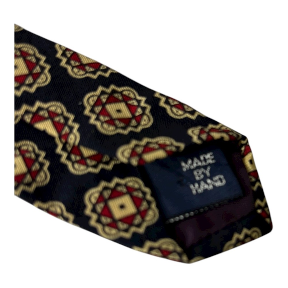 VTG Polo Ralph Lauren Silk Geometric Pattern Tie Black Red Gold Diamond USA Made - Picture 3 of 5